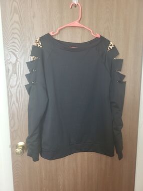 Black Sweatshirt with Leopard Trim